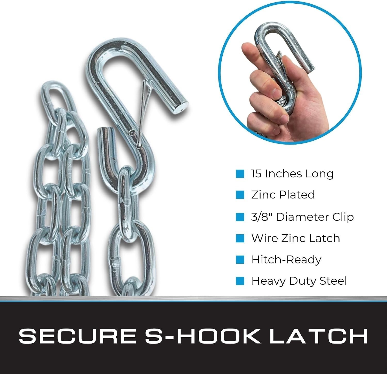 Bow Safety Chain – 3/16 in. x 15-1/2 in. Steel, Zinc-Plated– Heavy Duty Marin…