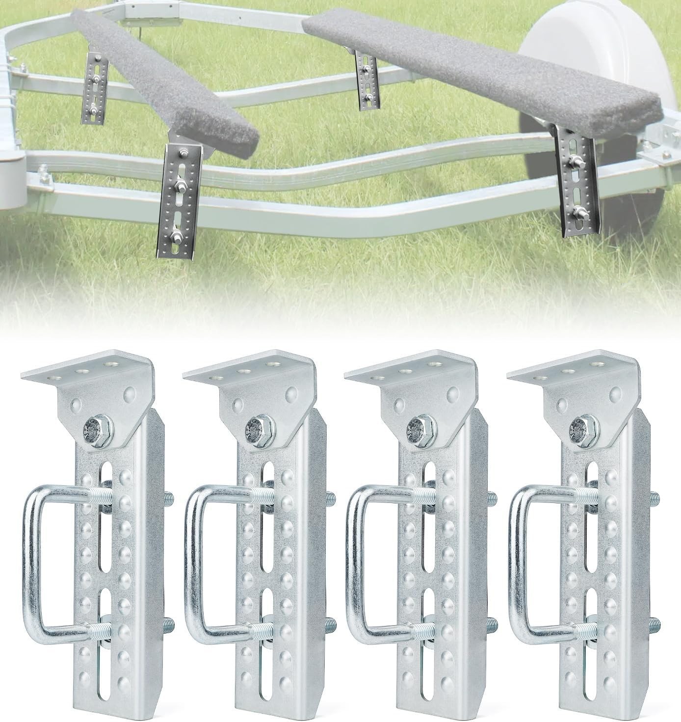 Heavy Duty 8″ Boat Trailer Bunk Brackets, 4 PCS Galvanized Swivel Top Bunk Brack