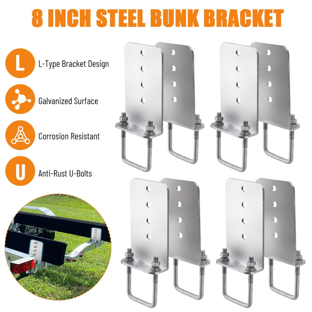 8PCS Galvanized L-Type Boat Trailer Bunk Bracket Kit Fits For 3 x 3 Crossmember