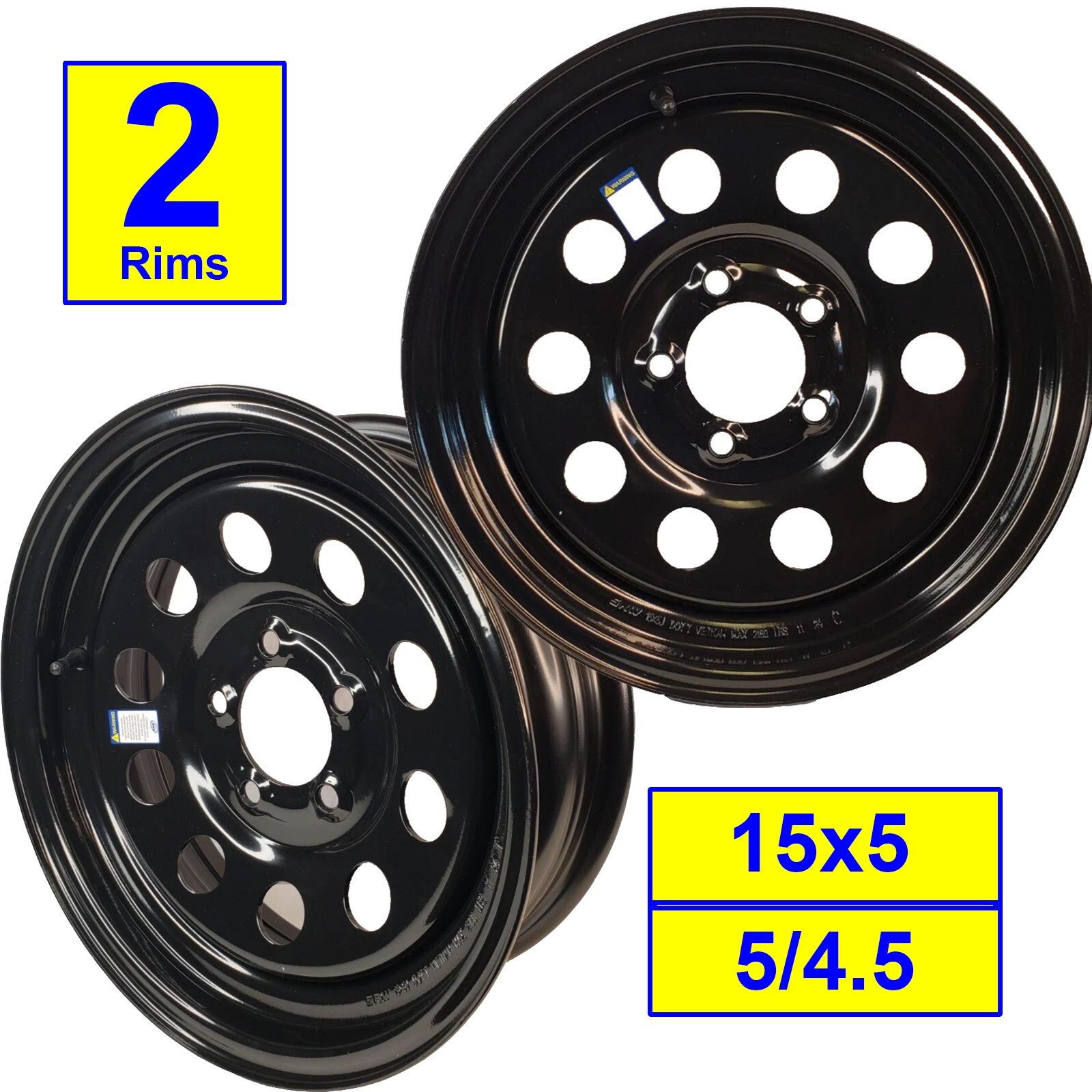 TRAILER RIM WHEEL 15×5 5/4.5 Black Steel mod Camper Boat Utility Farm Stock -TWO