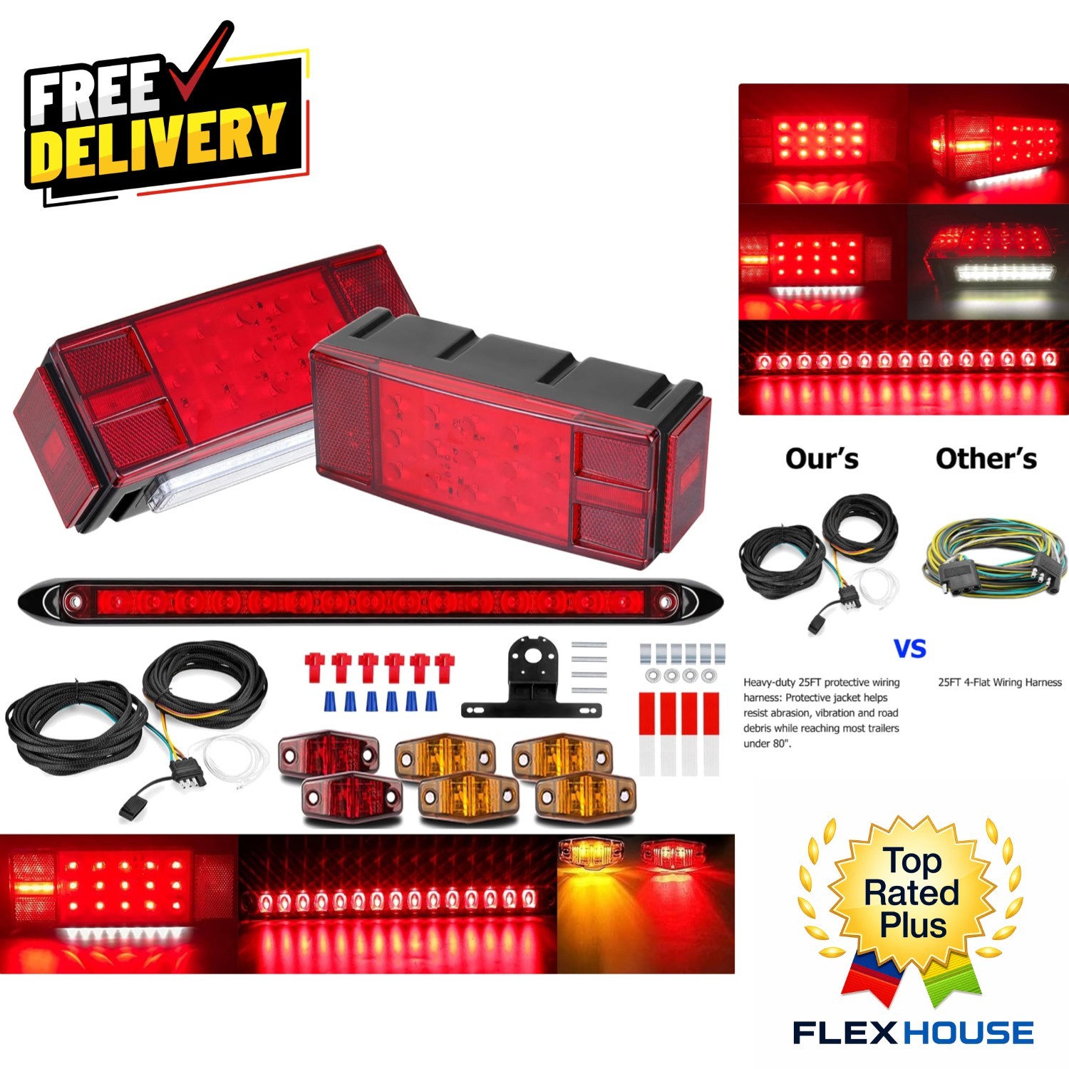 Durable LED Boat & Utility Trailer Light Kit with 25 FT Wiring – 2025 Model
