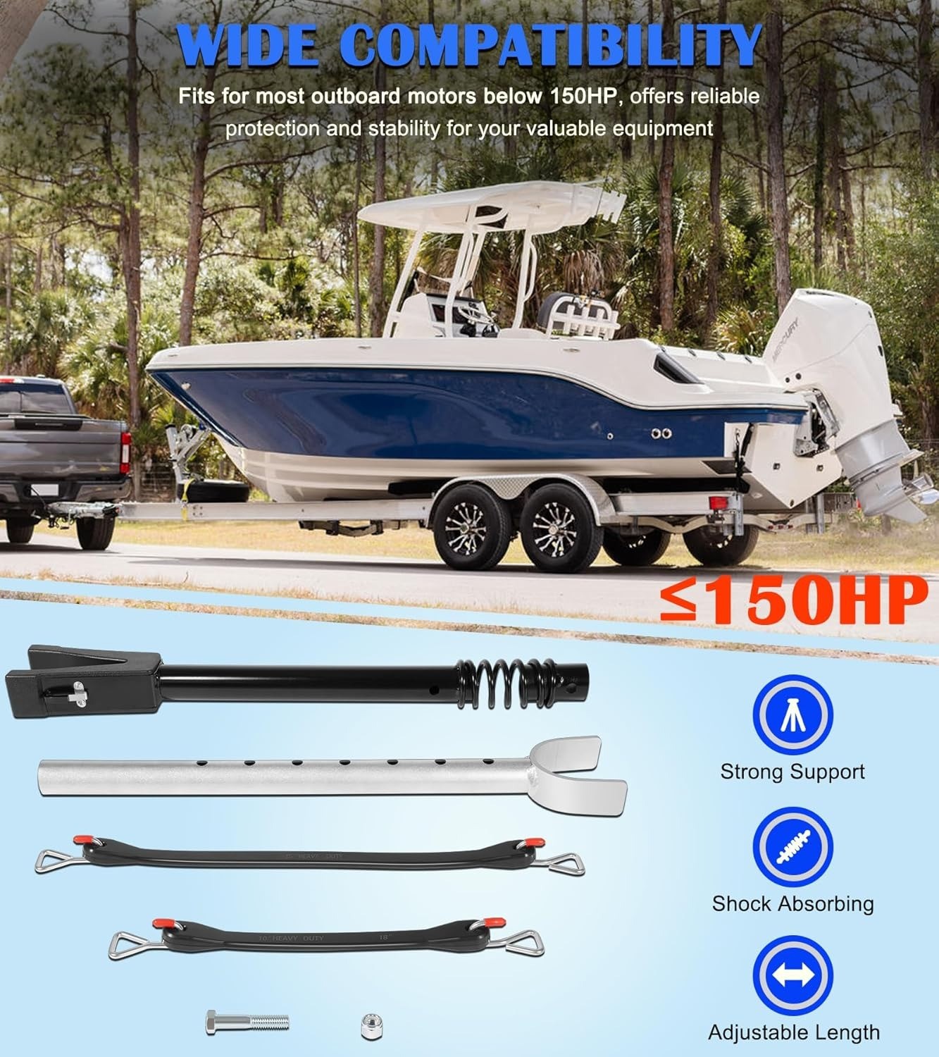 Heavy Duty Boat Transom Saver for Most Outboard Motors Up to 150HP-20.27”to30.7”