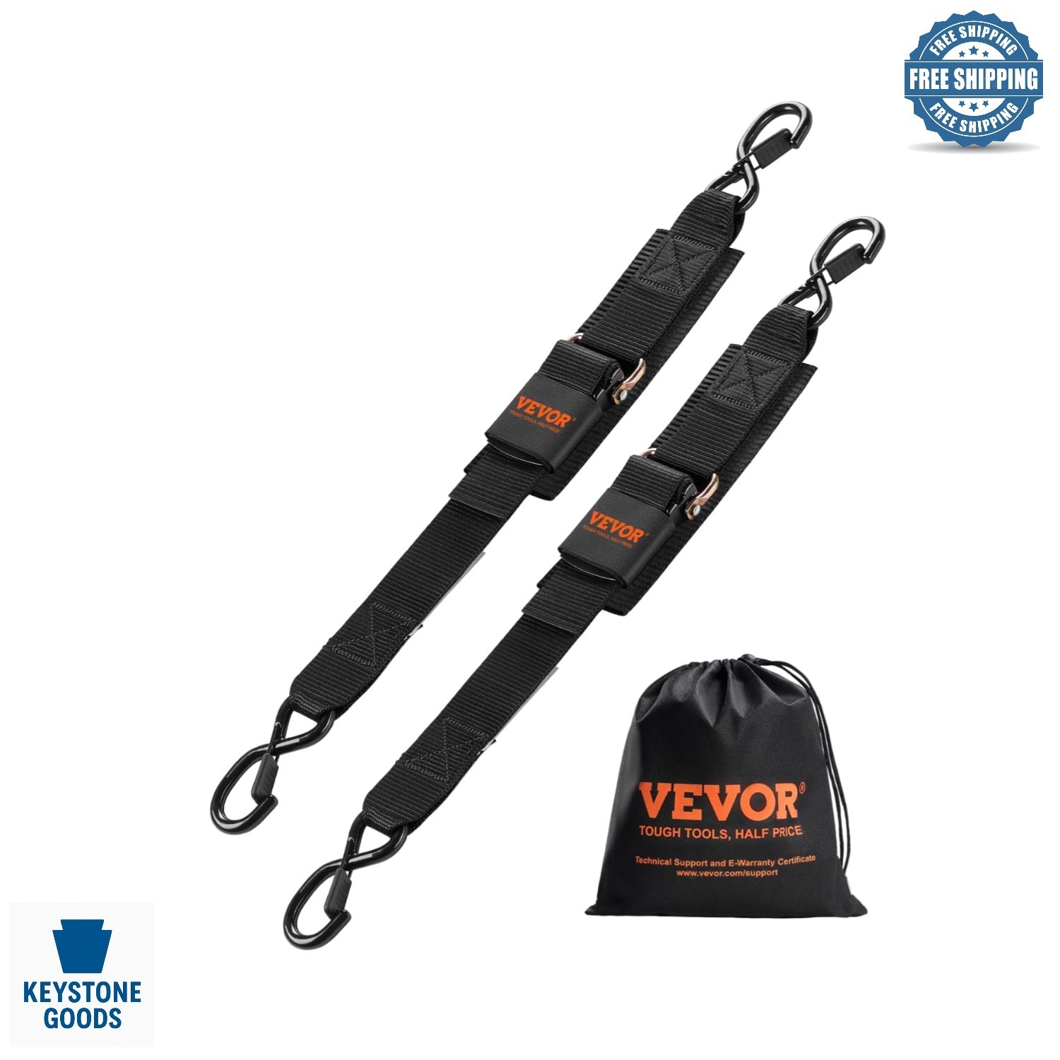 Heavy-Duty Boat Trailer Transom Straps 2 Pack, 2″ x 24″, 1500lb Break Strength