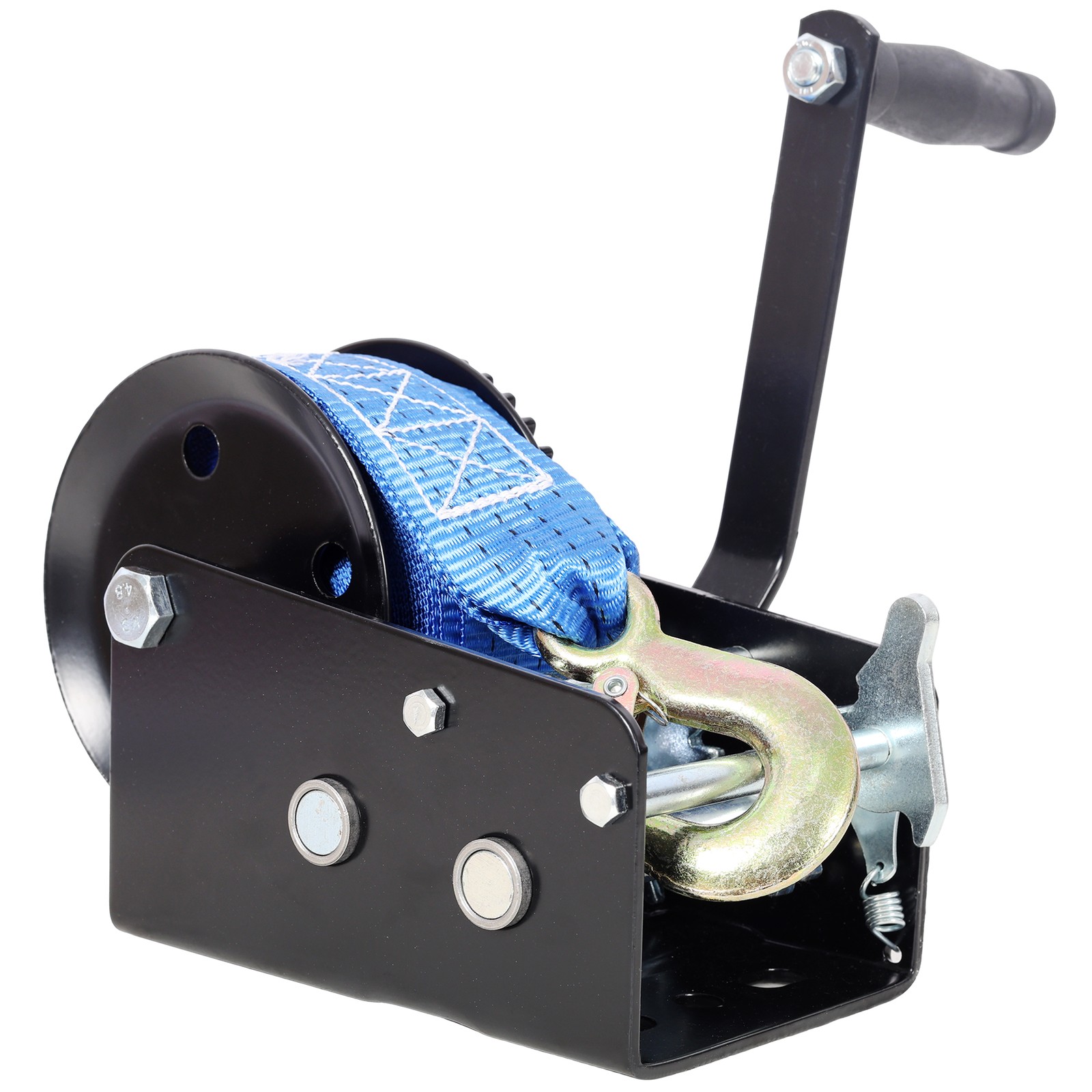 Manual Hand Winch 3500 lbs Capacity 32.8 ft Blue Strap Two-Way Ratchet