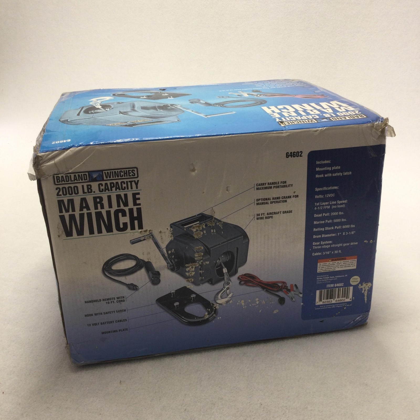 Badland 64602 Marine Winch 2000 Lb Capacity 12V DC Boat Trailer Blue New Other