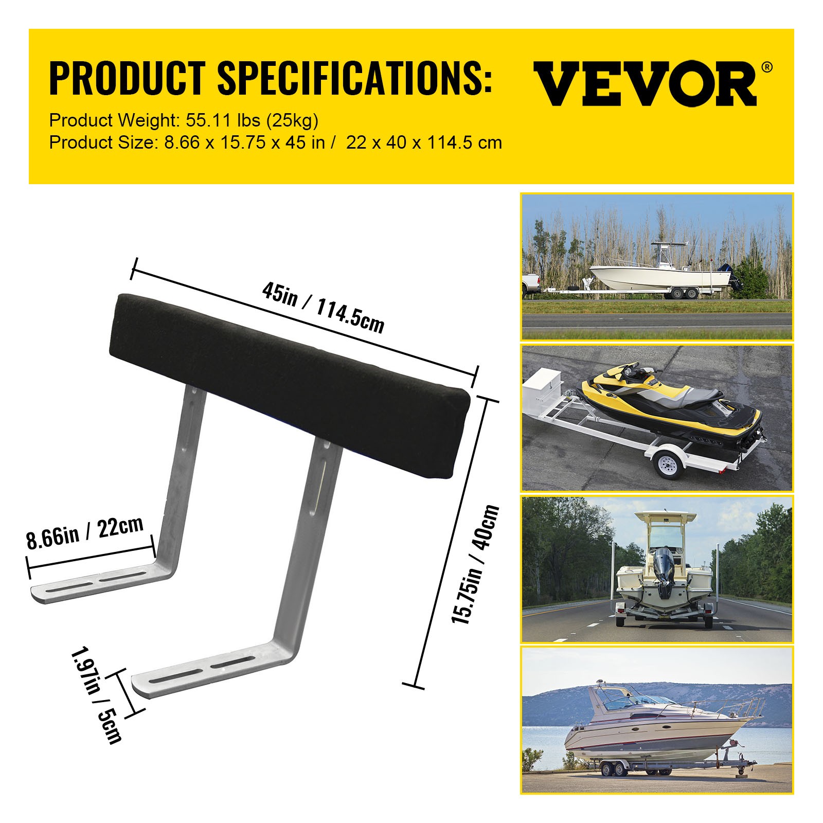 VEVOR Boat Trailer Guide-ons 48″ Rustproof Trailer Guides w/Carpet-padded Boards