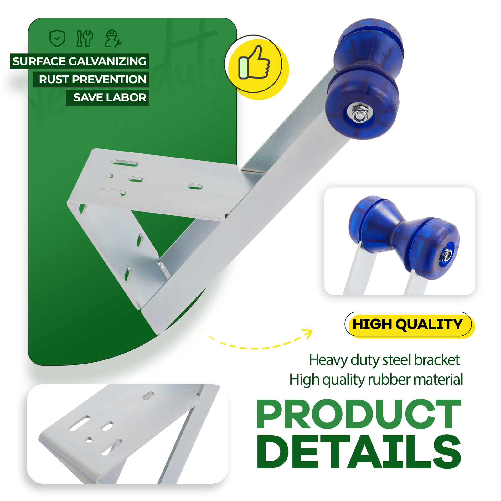 Galvanized Boat Trailer Winch Seat With Blue Roller and End Caps For Winch Posts