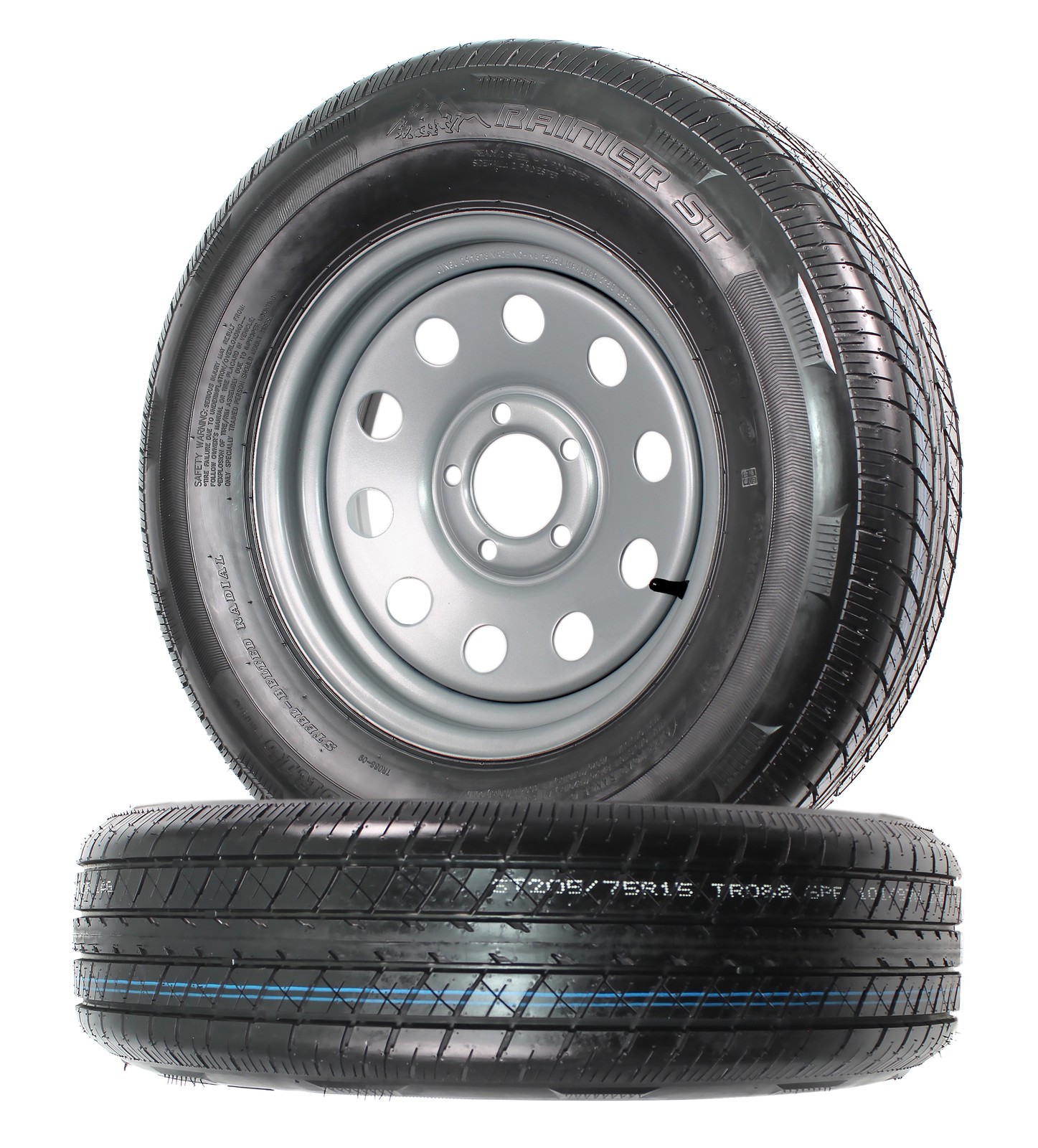 2-Pack Radial Trailer Tire Rim Assembly ST205/75R15 15 Load C 5 Lug Silver Wheel