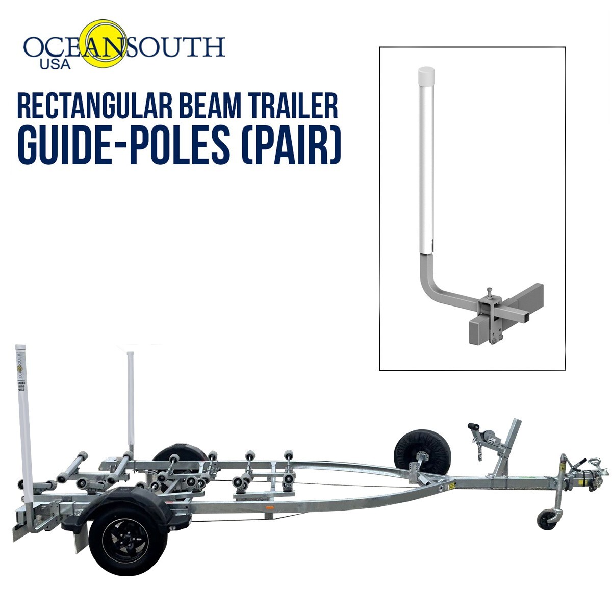 Oceansouth Galvanized Guide On Post Poles Pair for Rectangular Beam Trailer 40″