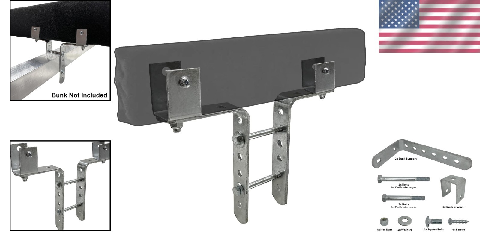 Galvanized Steel Bunk Support and Bracket Assembly for Jon Boat Railing Mount
