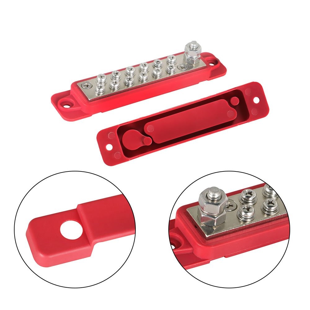 Black & Red 12 Point Busbar Bus Bar Power Distribution Block 180A 12V DC Pair