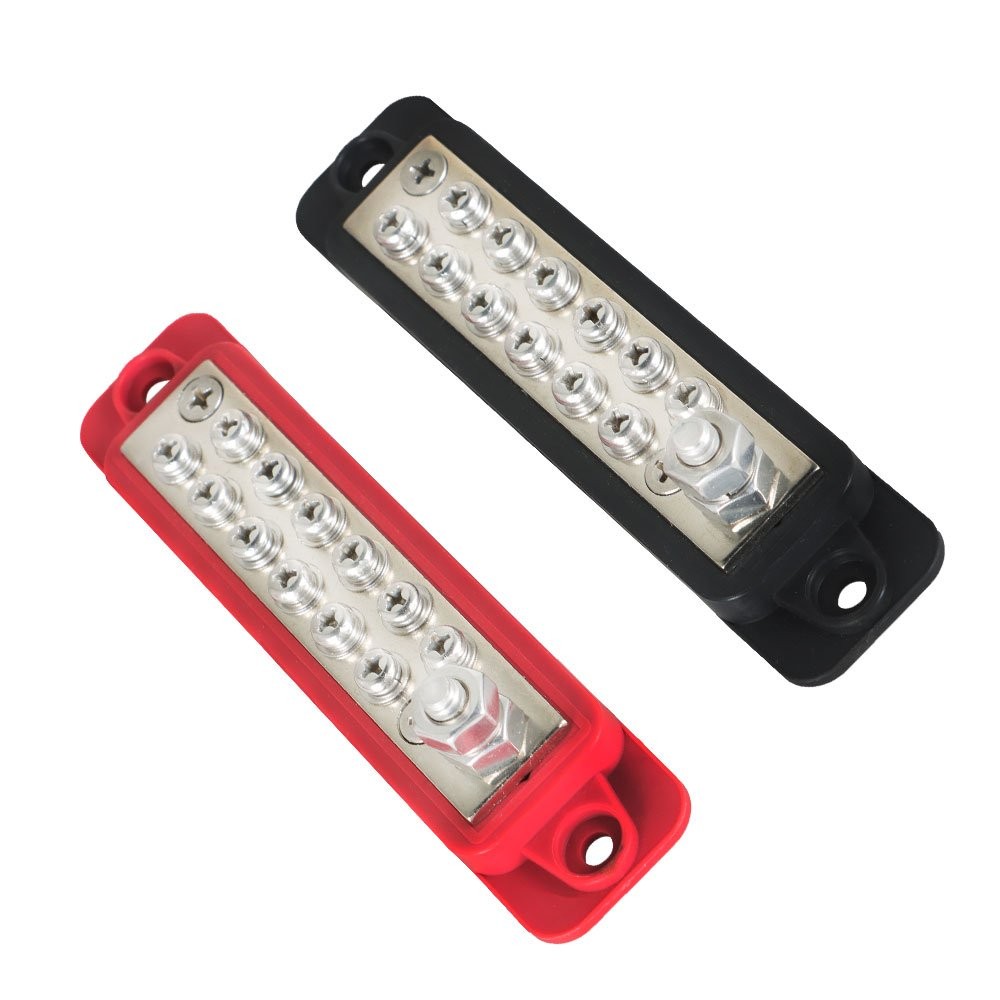 Black & Red 12 Point Busbar Bus Bar Power Distribution Block 180A 12V DC Pair