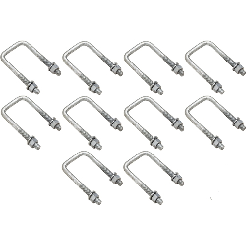 10 Pack of 1/2 Dia x 3-1/16 W x 6-5/16 L Boat Trailer Square Galvanized U-Bolts