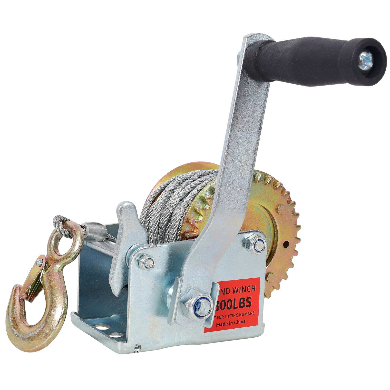 800 lbs Hand Winch with 32.8 ft Steel Cable & Galvanized Shell