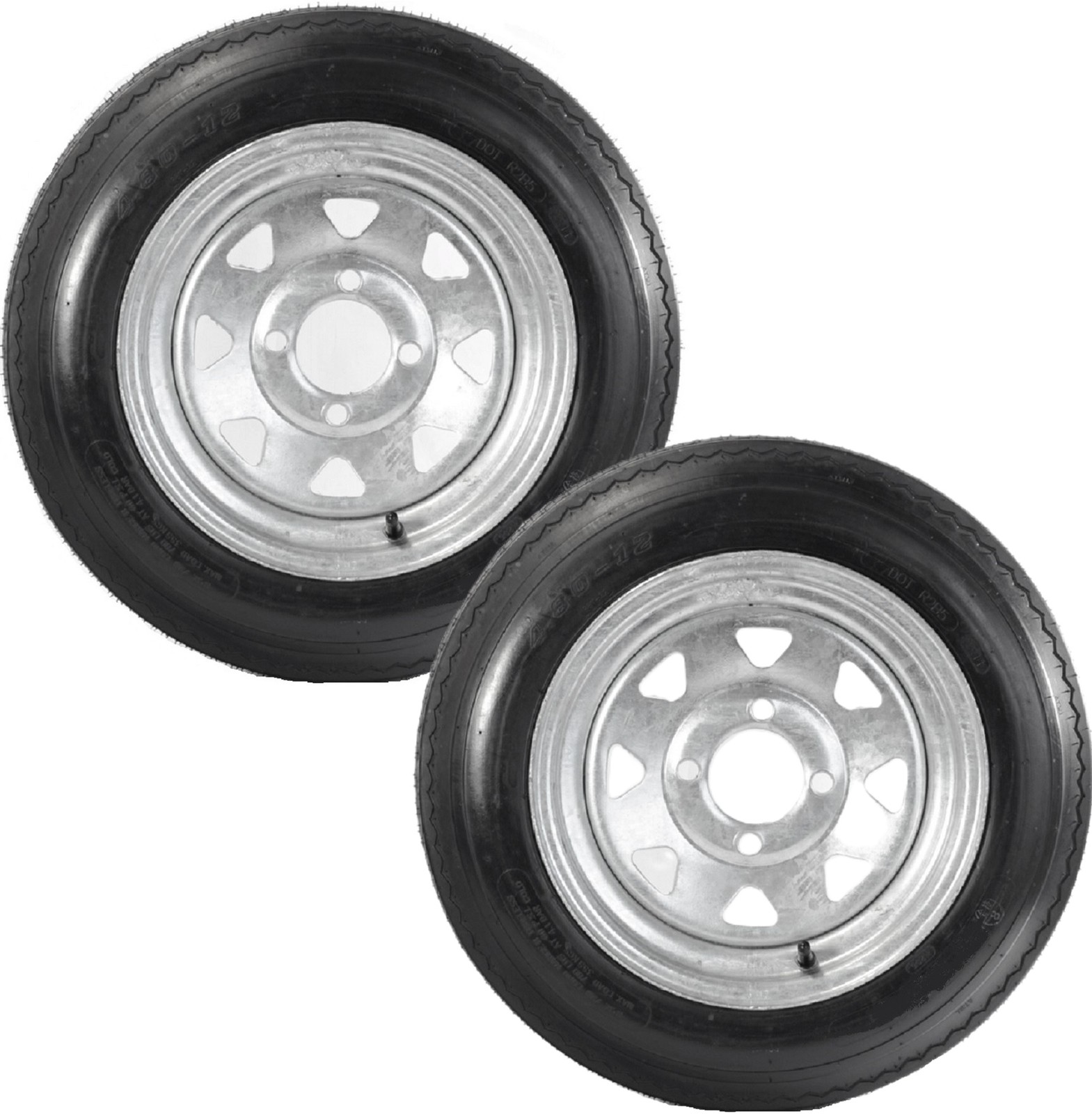 2-Pack Trailer Tire Rim Assembly 4.80X12 4.80-12 12 Inch 4 Lug Galvanized Wheel