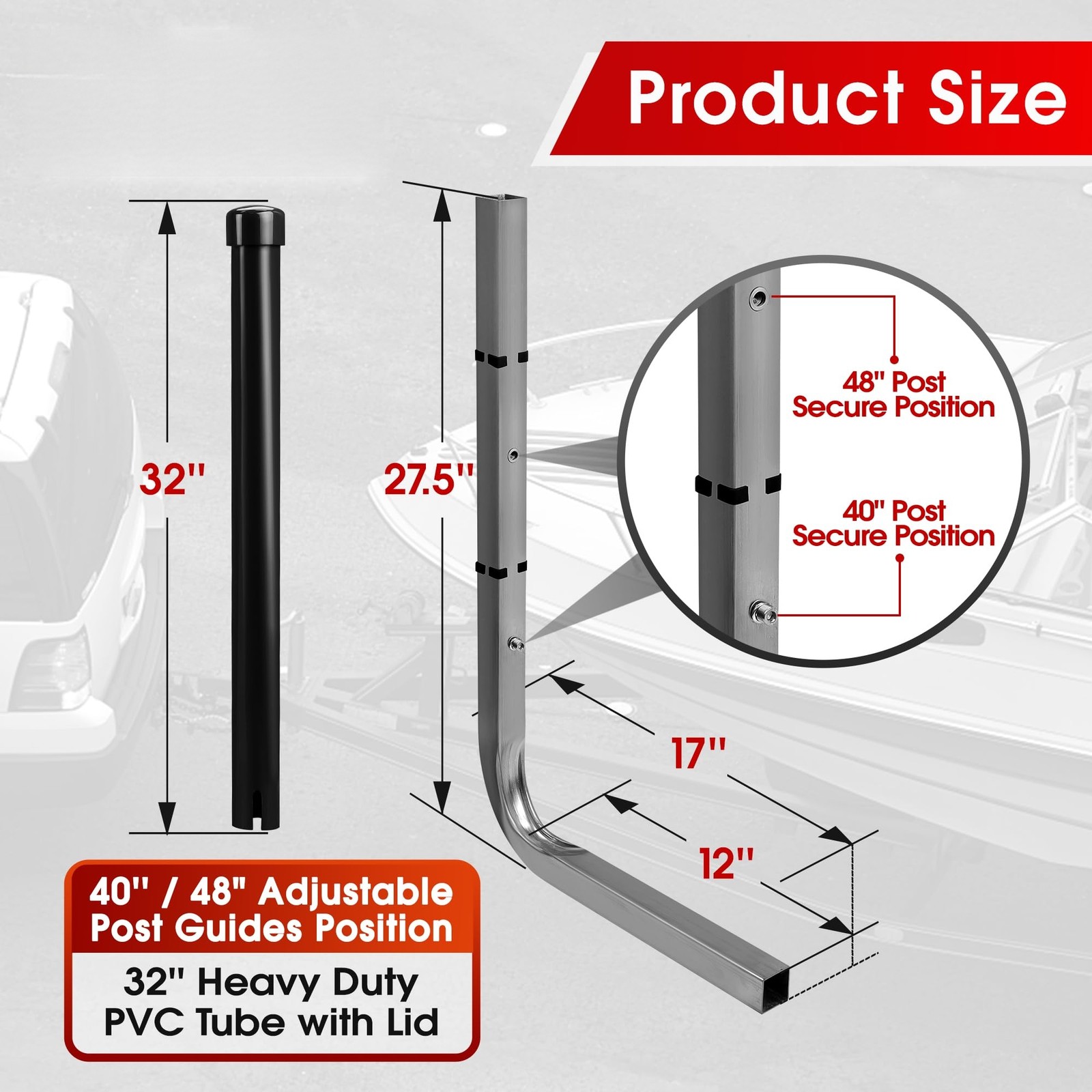 Pair 40″ 48″ Boat Trailer Post Guide on PVC Unlighted Ramp Loading Black