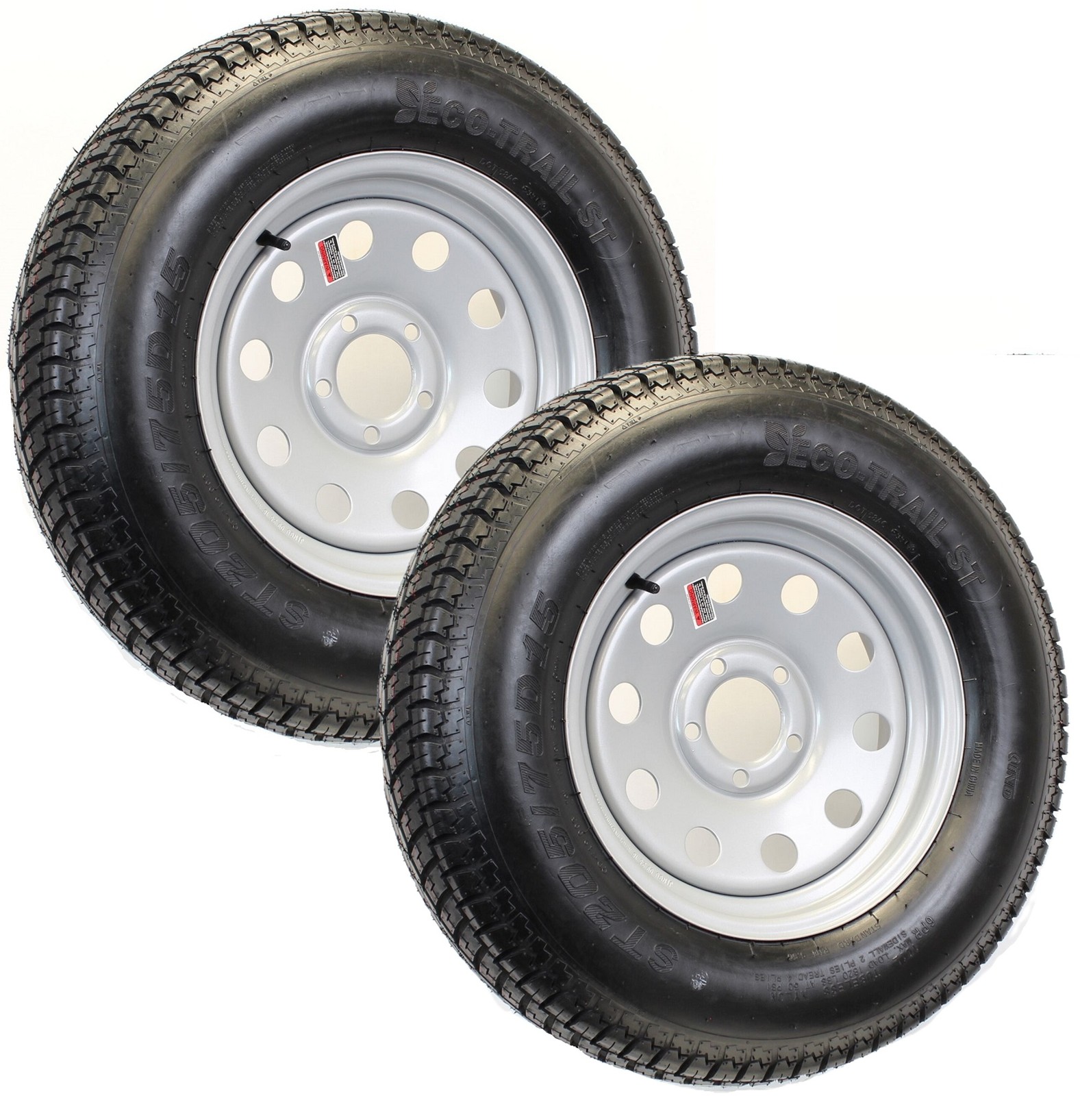 2-Pack Trailer Tire Rim ST205/75D15 F78-15 15 Inch LRC 5 Lug Silver Grey Modular