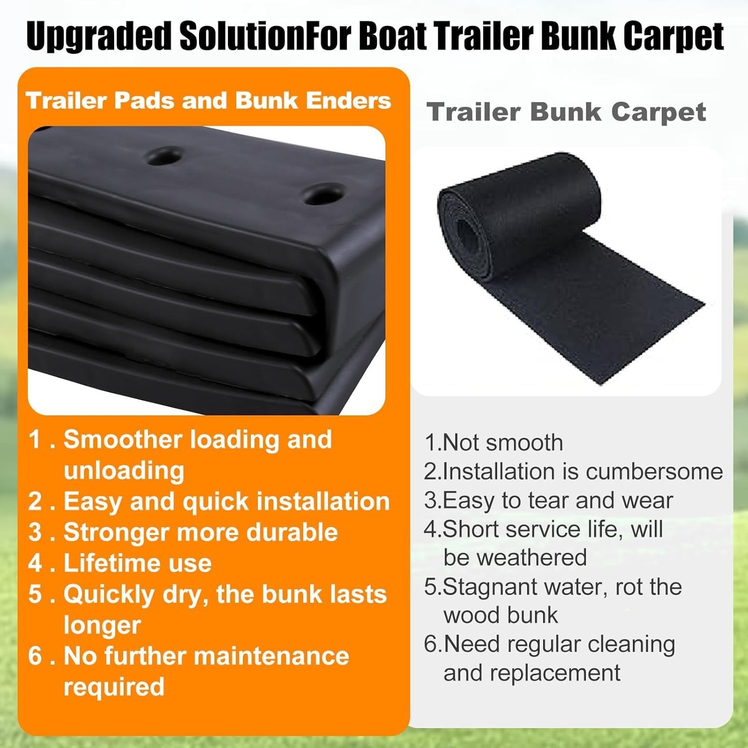 10PCS Boat Trailer Bunk Slides Kit – 8 Bunk Pads&2 Enders,Fits 3 Inch x 10 Inch