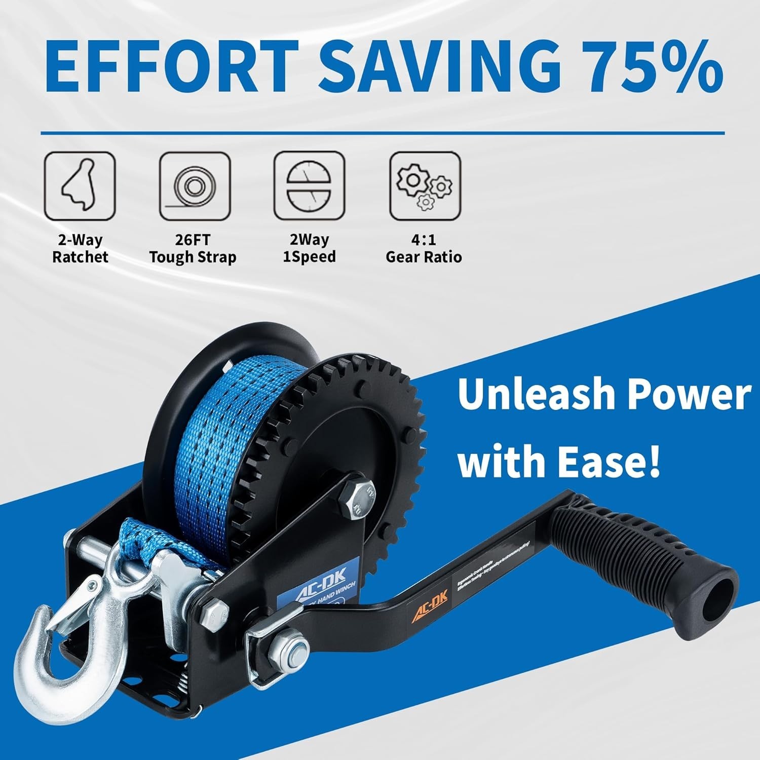 1600lbs Heavy Duty Boat Trailer Winch with 26FT Strap, 2-Way Ratchet & 4:1 Ge…
