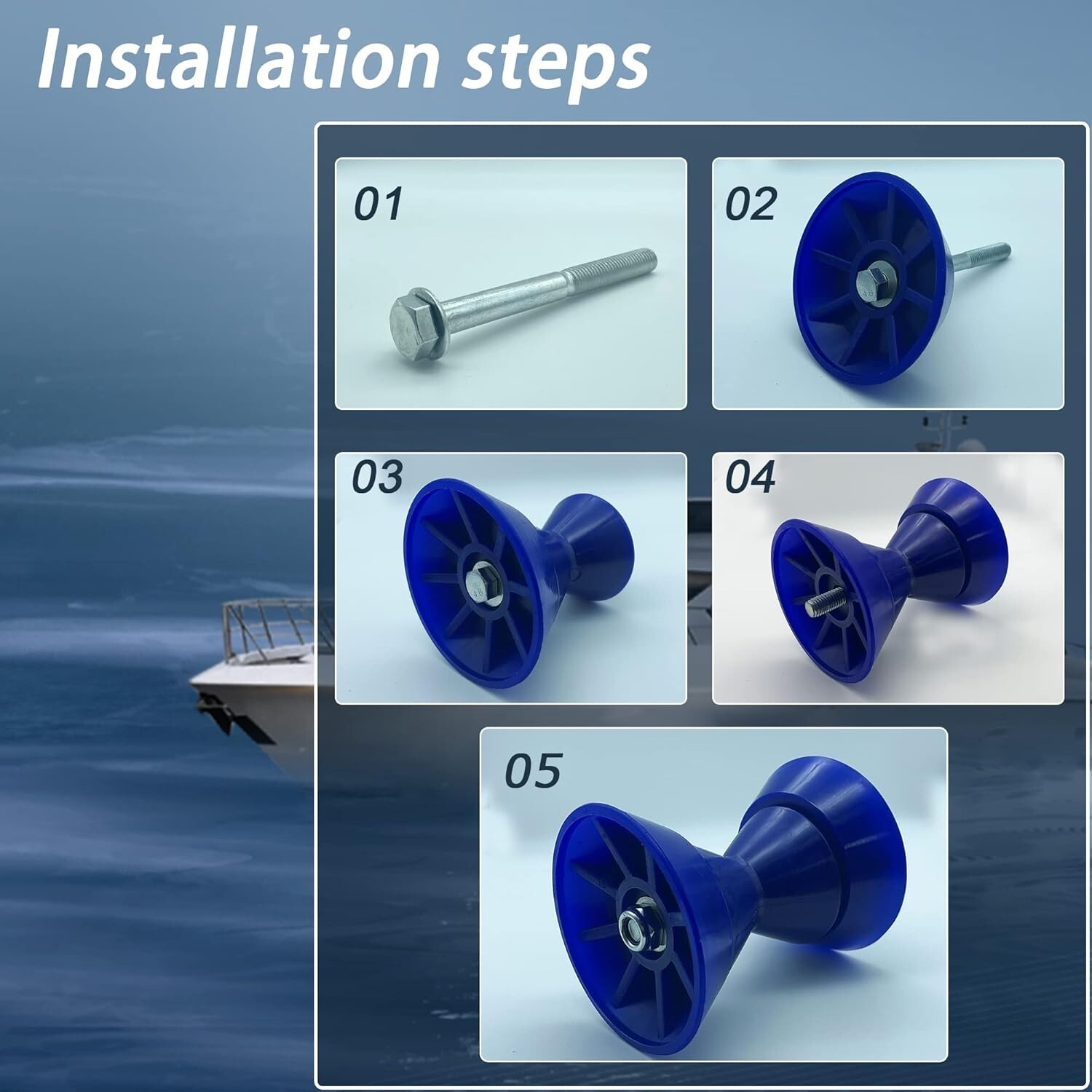 3″ Polyurethane Boat Bow Trailer Roller Assembly with End Bells & 1/2″ Shaft