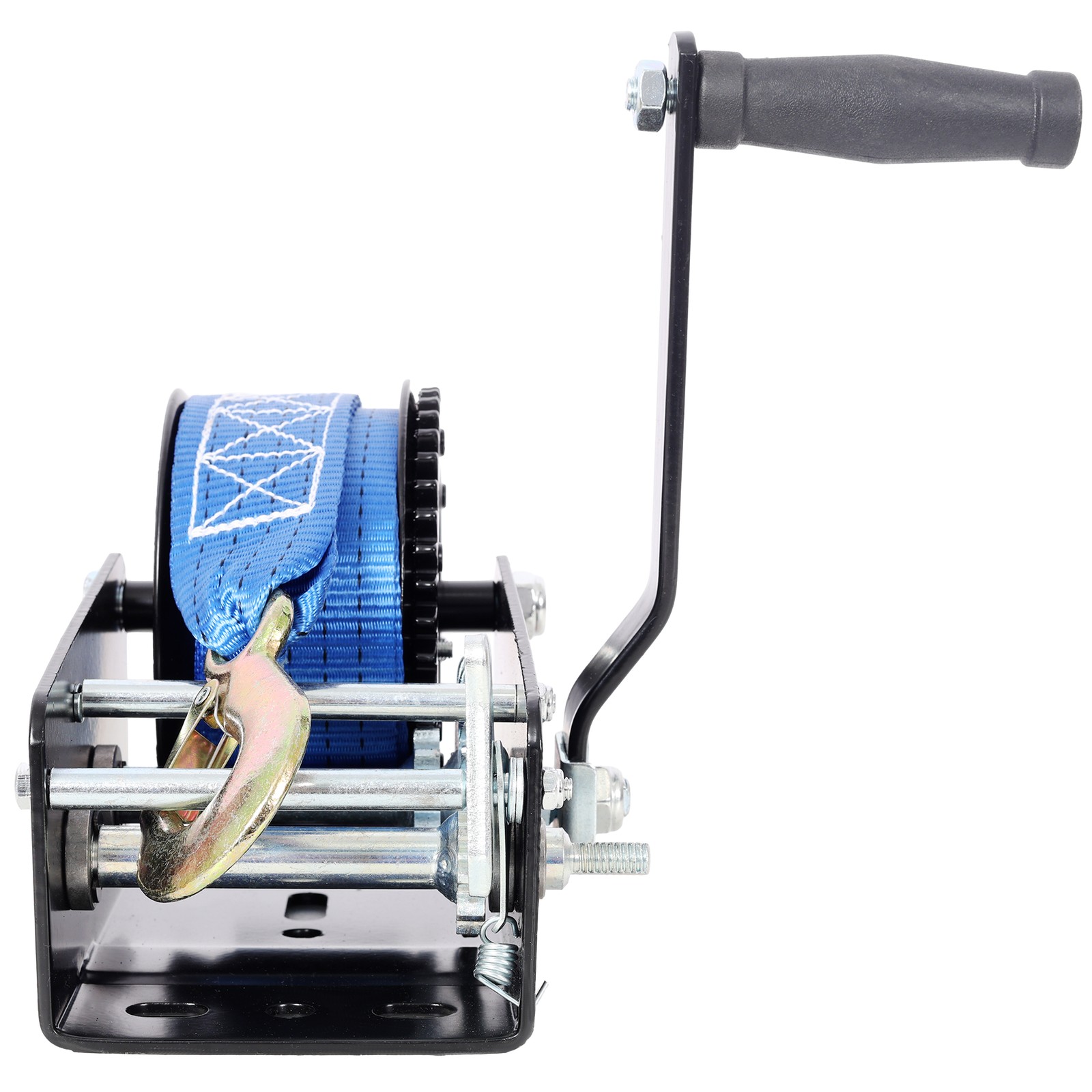 Manual Hand Winch 3500 lbs Capacity 32.8 ft Blue Strap Two-Way Ratchet