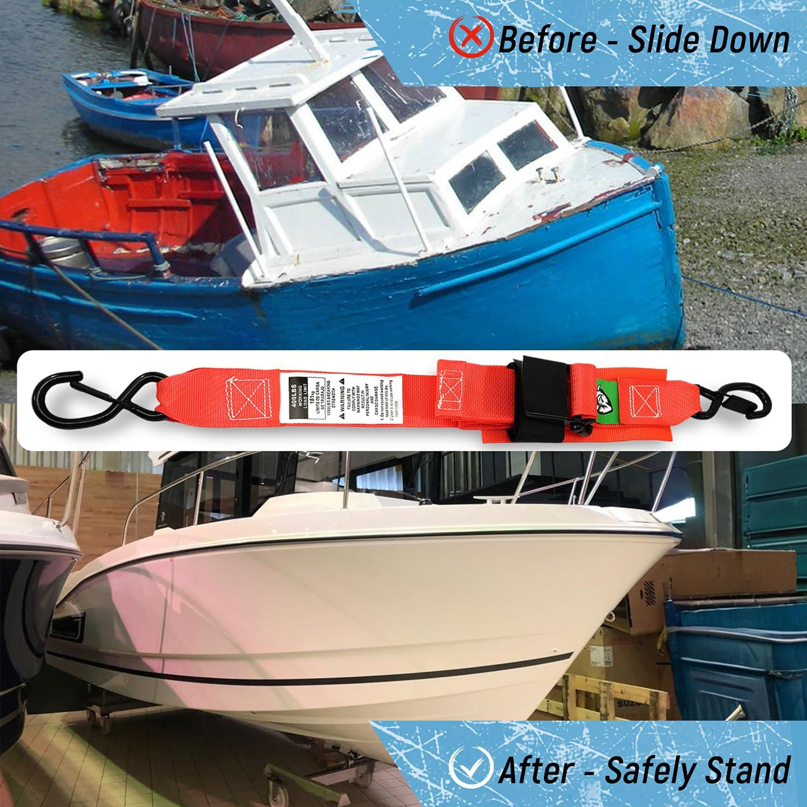 Boat Tie Down Straps with Safety Lock for Trailers, 2 Inch by 48 Inch Adjustable