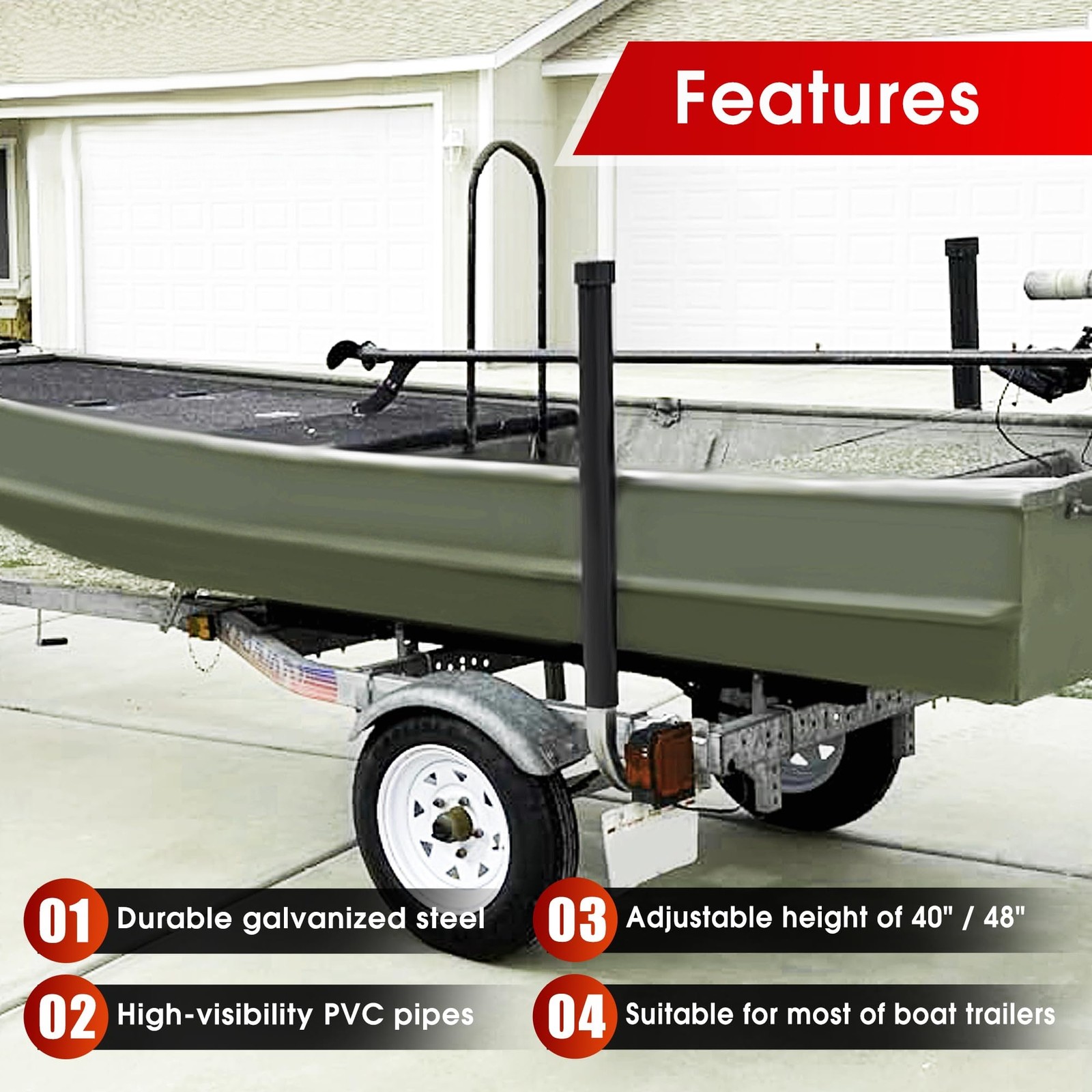 Boat Trailer 40″ 48″ Galvanized Guide On Post PVC Poles For Sailboat 1 Pair
