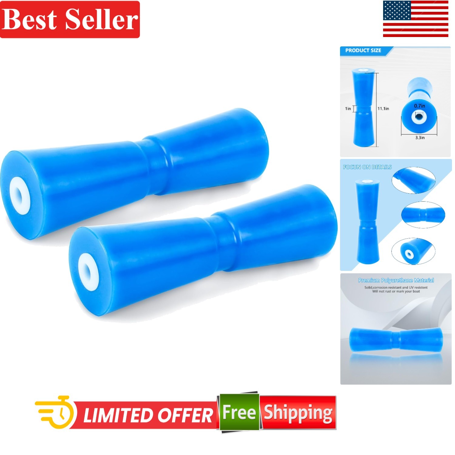 Boat Trailer Roller Polyurethane Keel Roller for 8/10/12 Inch Trailers Blue