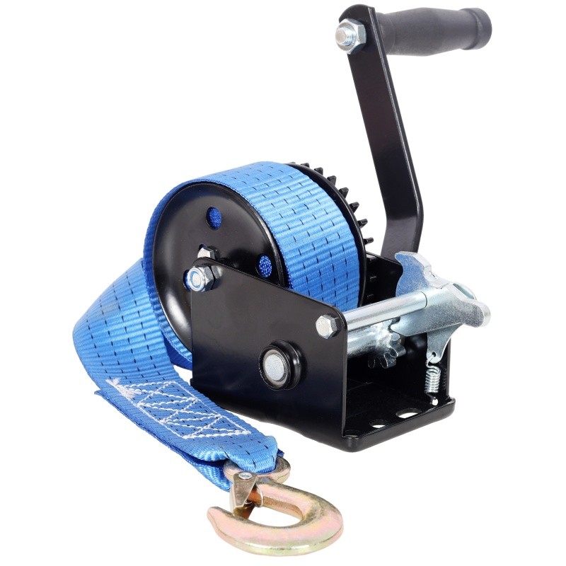 Trailer Boat ATV Hand Winch, 19.6ft Strap 3:1 Portable Two-Way Ratchet 800lbs