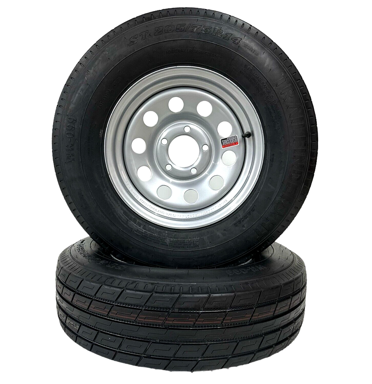 2-Pack Trailer Tire on Rim ST205/75R14 LRC Radial 5 Lug 5×4.5 Silver Modular Rim