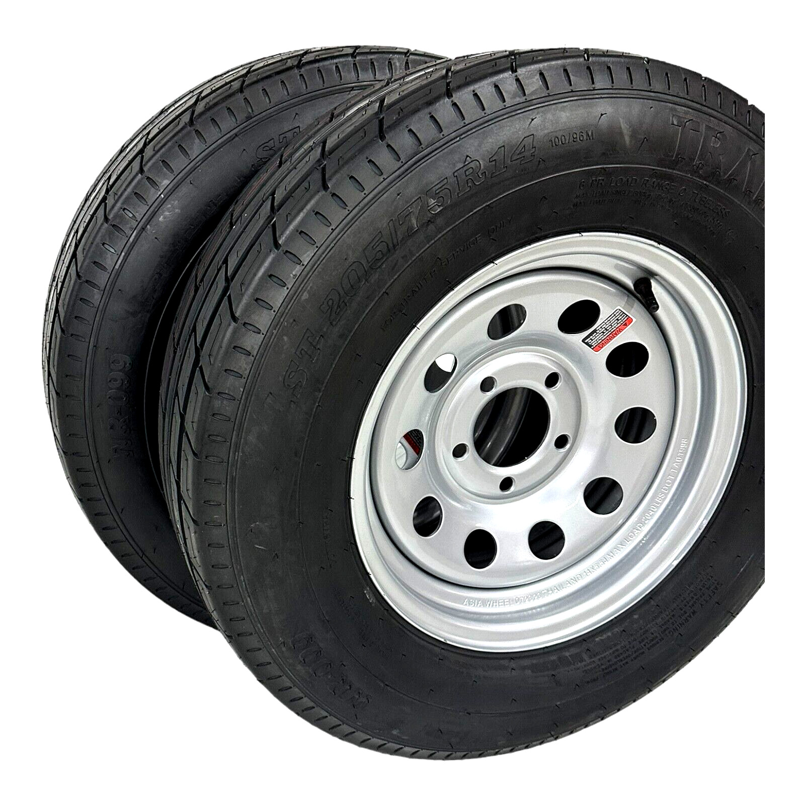 2-Pack Trailer Tire on Rim ST205/75R14 LRC Radial 5 Lug 5×4.5 Silver Modular Rim