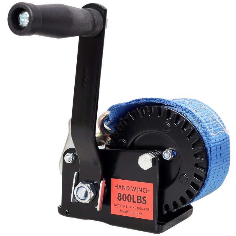 Trailer Boat ATV Hand Winch, 19.6ft Strap 3:1 Portable Two-Way Ratchet 800lbs