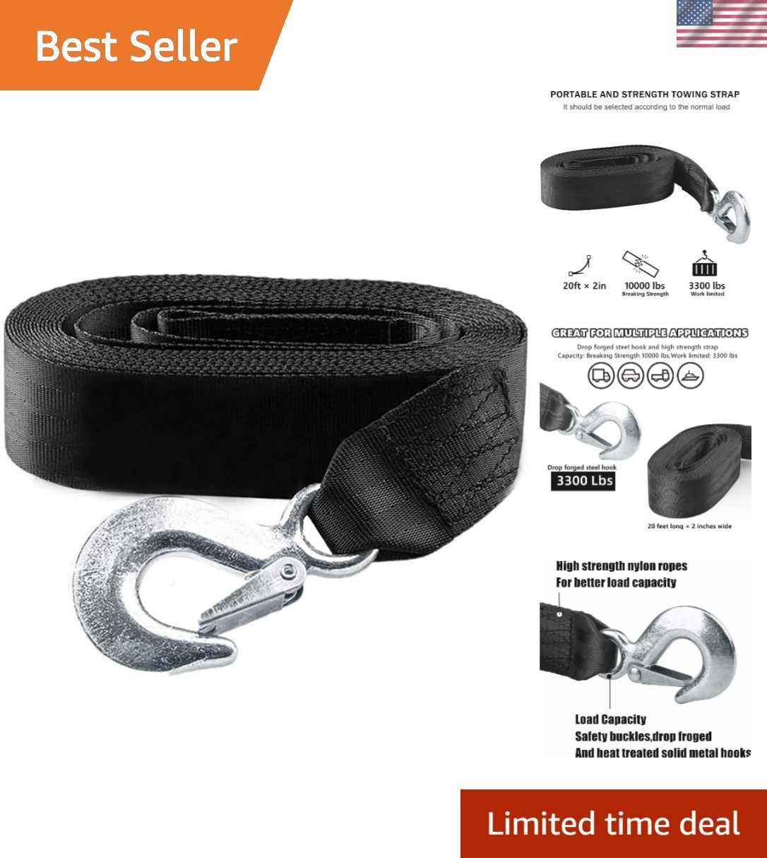 Boat Winch Strap with Hook,Winch Strap for Boat Trailer,Boat Trailer Winch St…