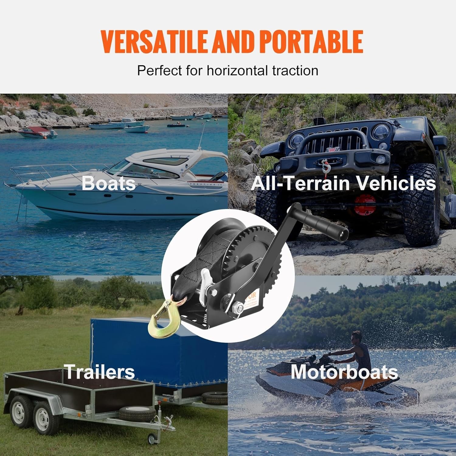 Boat Winch,1200 lbs Capacity Hand Boat Trailer Winch Heavy Duty Rope Crank wi…