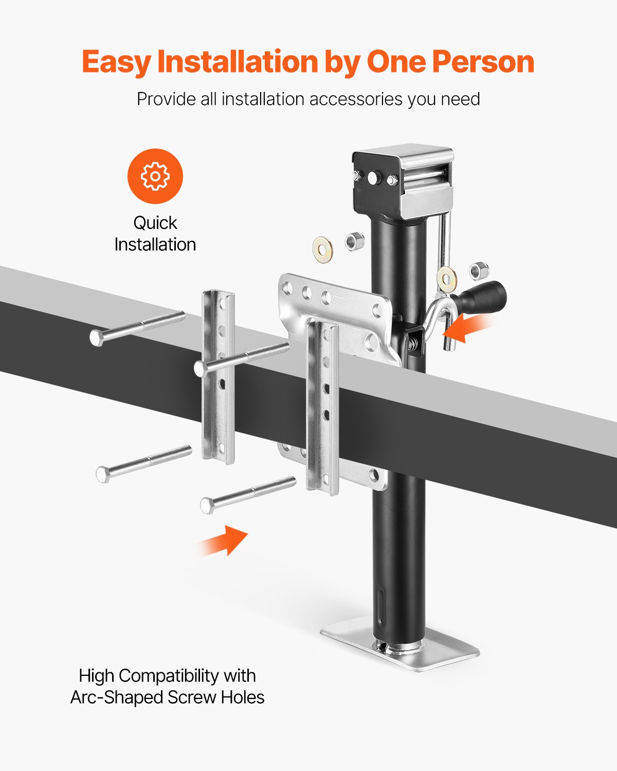 VEVOR Trailer Jack Bolt-on Trailer Tongue Jack 2500 lbs Dynamic Load 15″ Travel