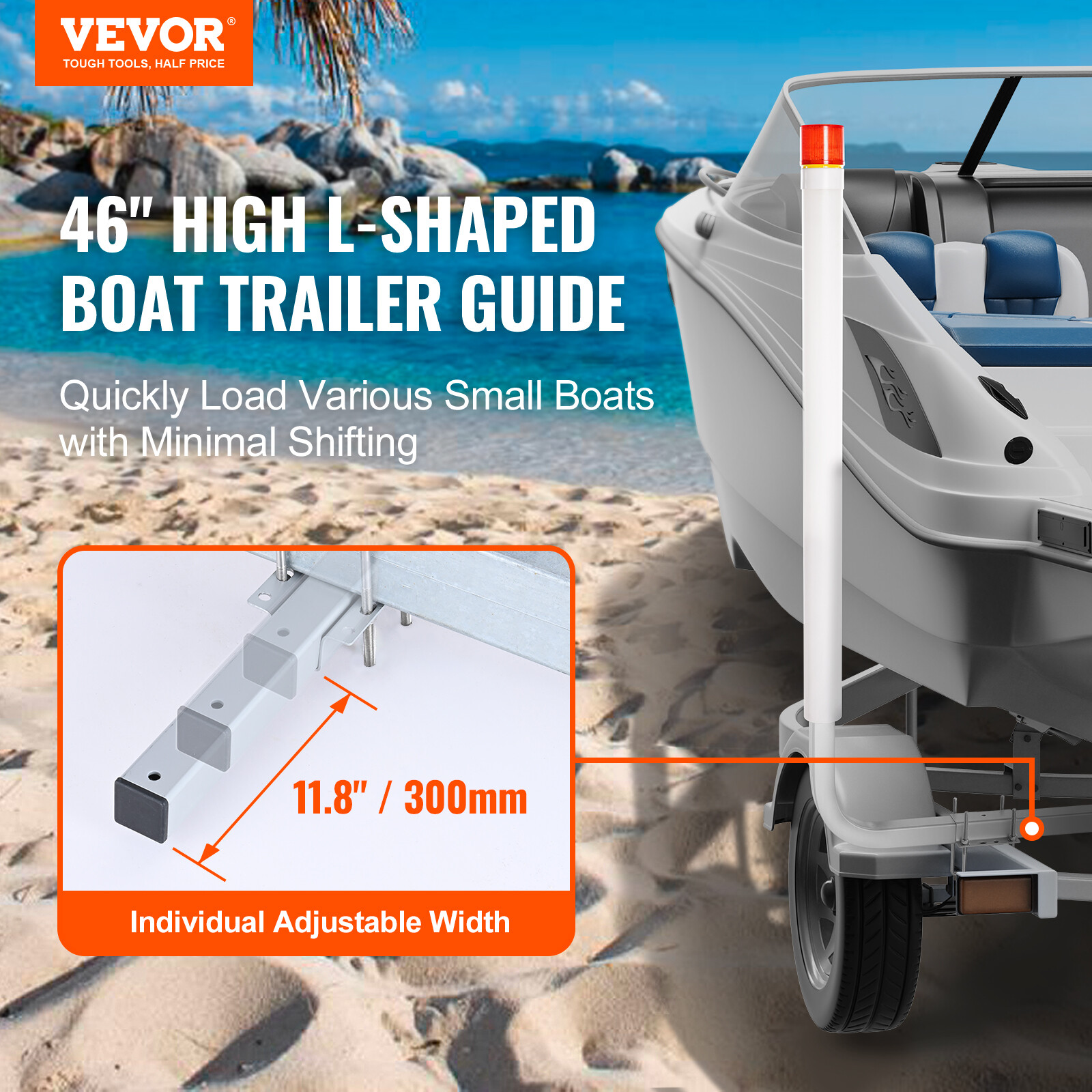 VEVOR Boat Trailer Guide 46” Galvanized with PVC Poles & LED Lamp for Sailboat