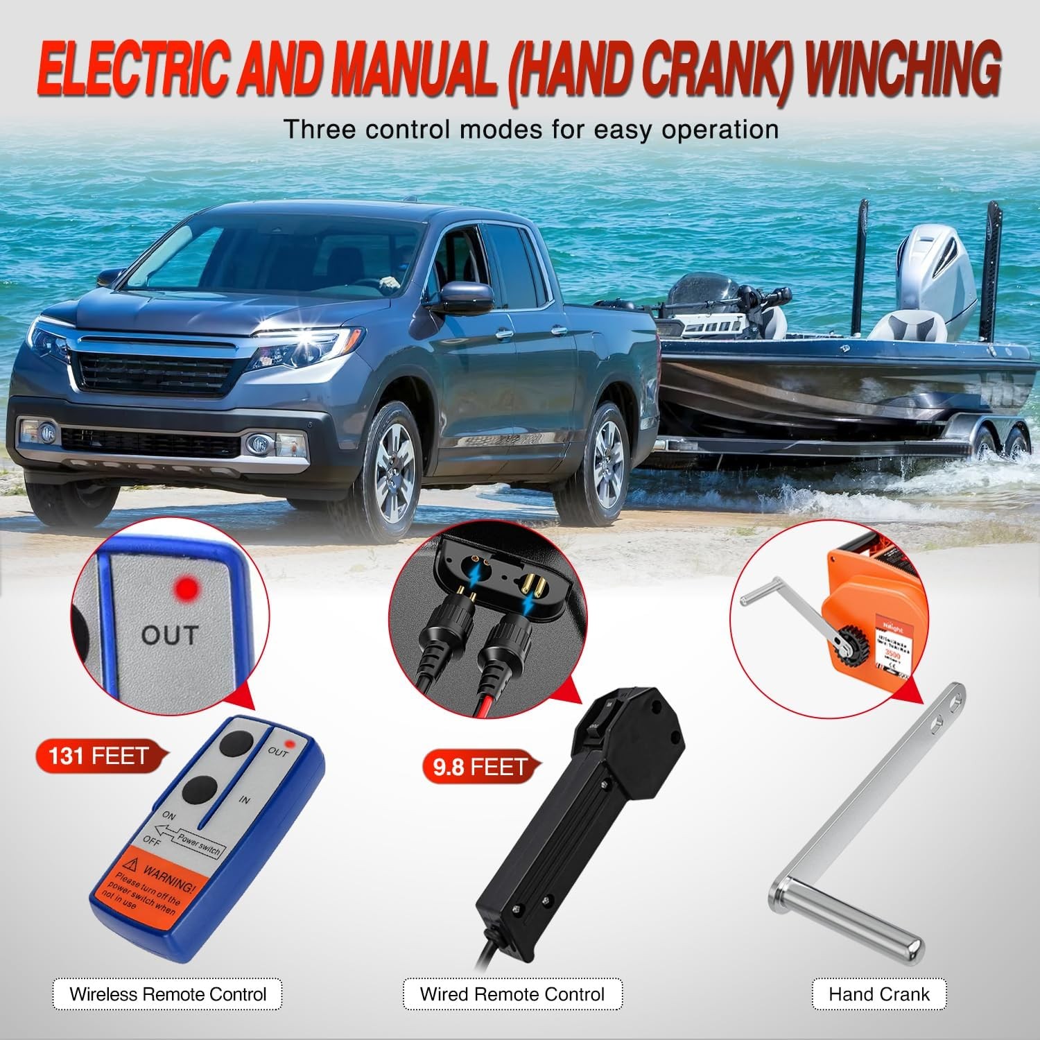 Nilight Boat Trailer Winch 3500 lbs Portable Electric Boat Winches 12V DC Orange