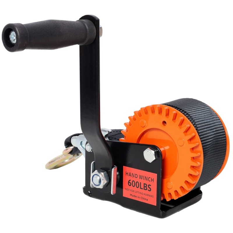 for Trailer Boat ATV Towing Manual Crank Hand Winch, 19.6ft Orange Strap 600lbs