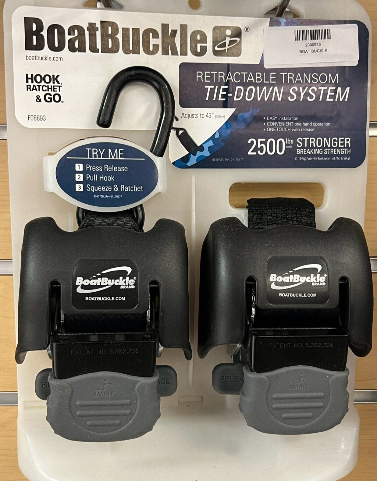 Ratcheting Transom Tie Down Straps by Boat Trailer Buckle 2500lb Break Strength