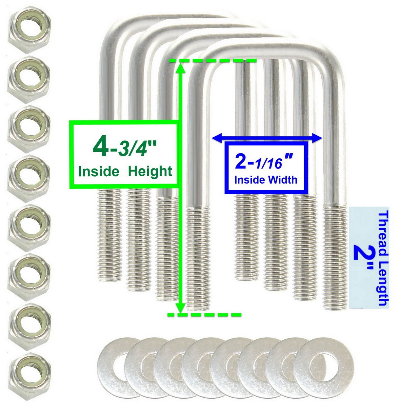 (4) Boat Trailer U Bolt Stainless Steel SS UBOLT 1/2″ Dia x 2-1/16″ W x 4-3/4″ H