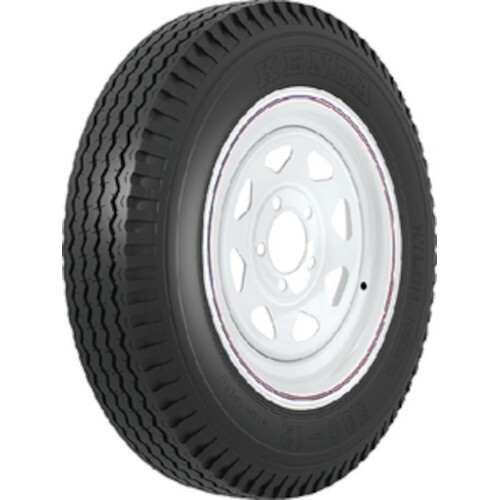 Loadstar 12″ Bias Tire and Wheel Assembly 4 Stud, Spoke – White w. Stripe