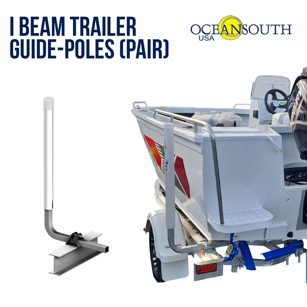 Oceansouth Galvanized Guide On Post Poles Pair for I Beam Trailer – Height 40″