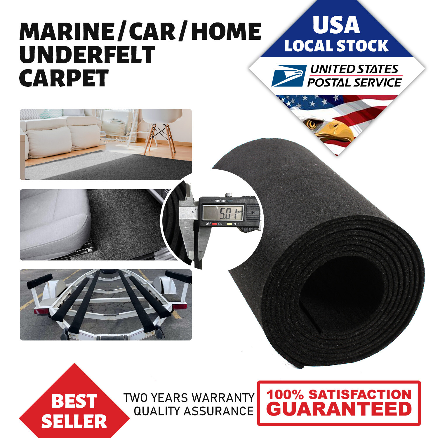 13Feet of Boat Trailer 12Inch Black Marine Grade Bunk Board Carpet 5MM Thickness