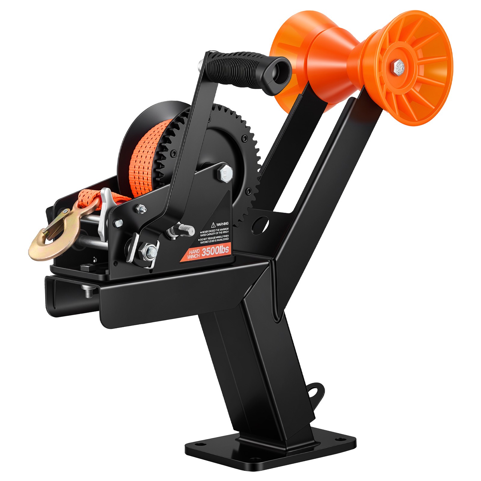 Boat Trailer Winch Stand with Roller, 3500 lbs, 20ft Orange Strap