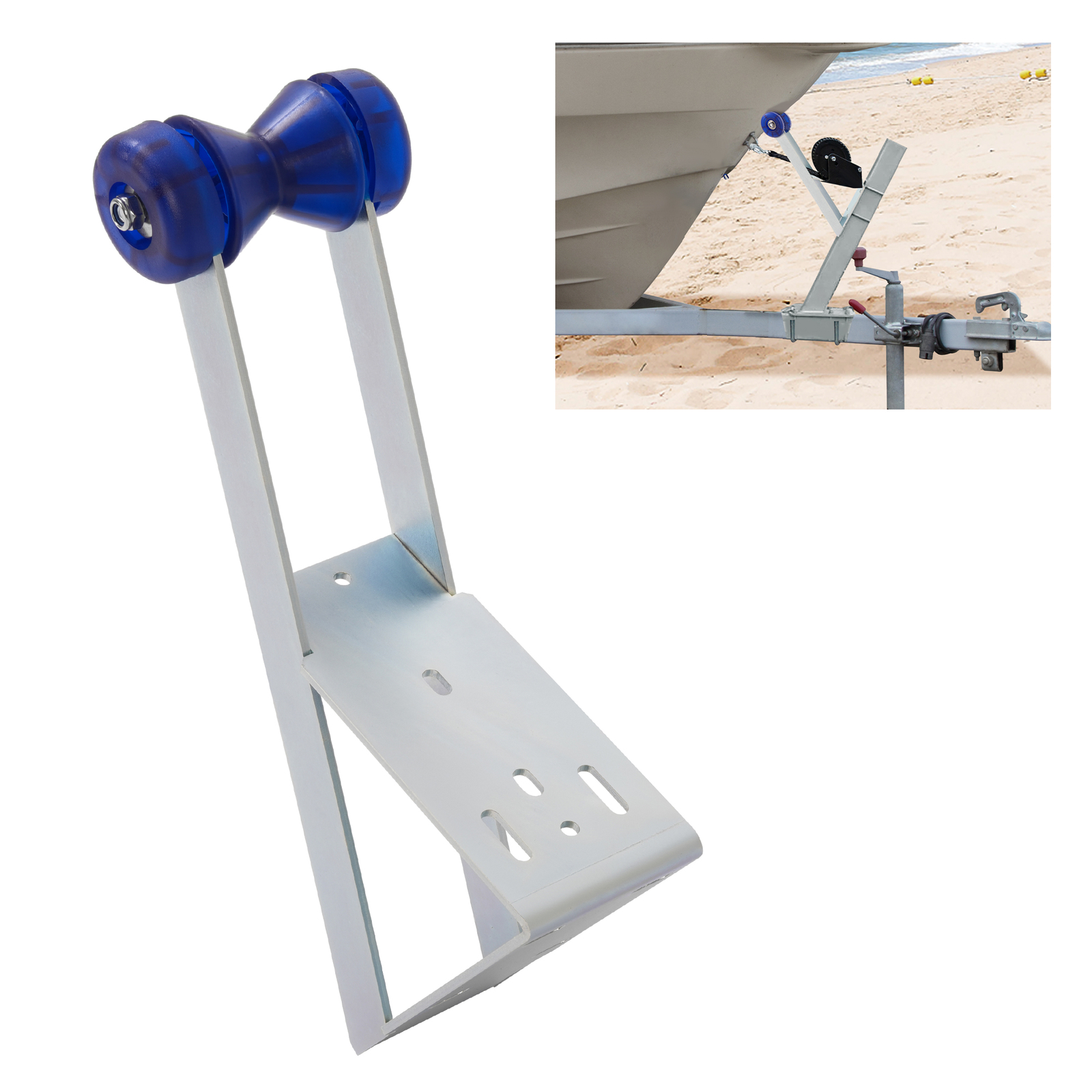 Galvanized Boat Trailer Winch Seat With Blue Roller and End Caps For Winch Posts