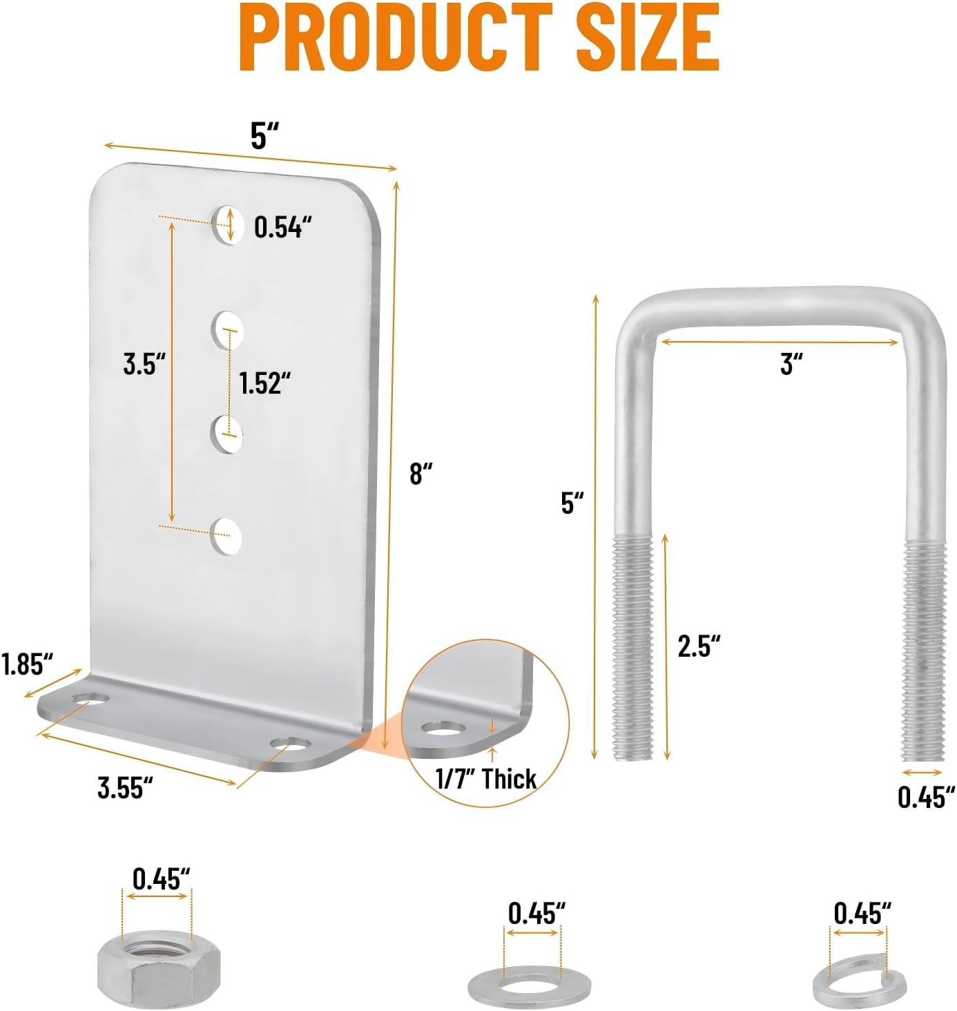 8PCS Galvanized L-Type Boat Trailer Bunk Bracket Kit Fits For 3 x 3 Crossmember