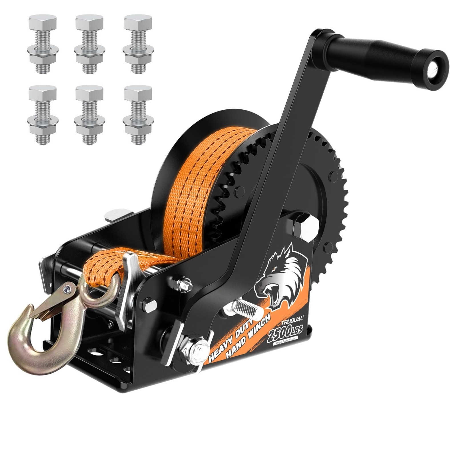 Heavy Duty 2500LB Boat Trailer Winch, 23FT Strap, 2 Speed Ratchet, Manual Towing