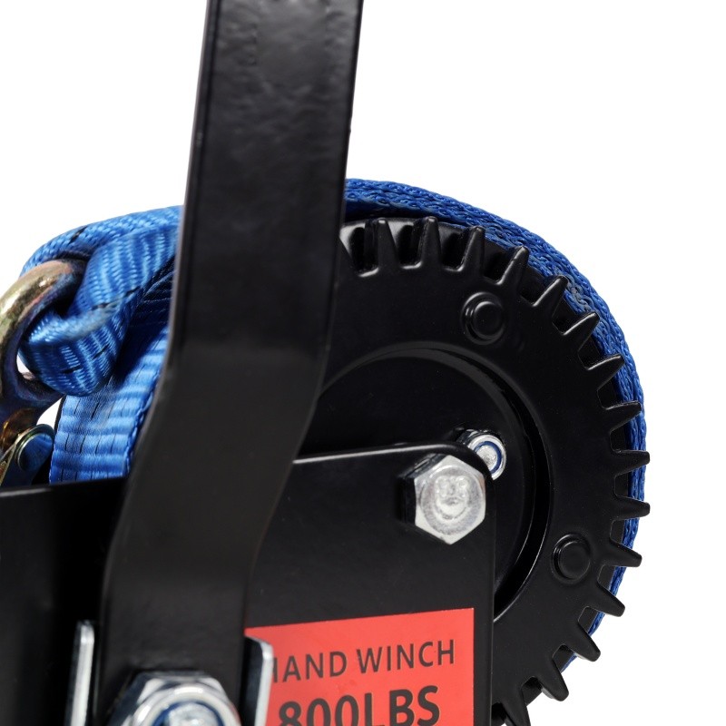 Trailer Boat ATV Hand Winch, 19.6ft Strap 3:1 Portable Two-Way Ratchet 800lbs