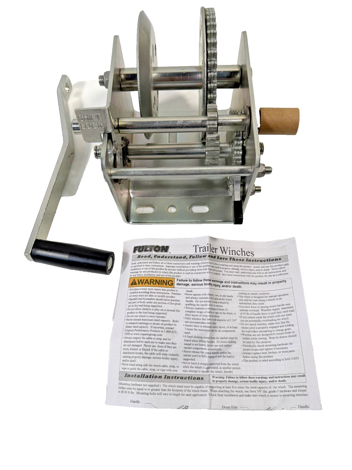 Fulton 142401 Two-Speed Winch 2000lb Boat Trailer Manual Hand Crank Zinc Plated