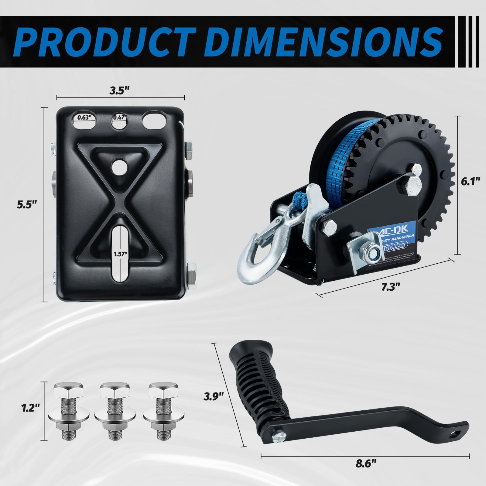 1600lbs Heavy Duty Trailer Winch with 26FT Strap, 2-Way Ratchet, Portable Hand C